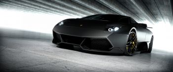 Обои 3440x1440 черная Lamborghini, спортивная машина, темный