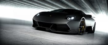Обои 2560x1080 черная Lamborghini, спортивная машина, темный