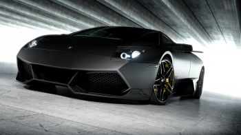Обои 1600x900 черная Lamborghini, спортивная машина, темный