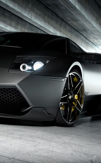 Обои 800x1280 черная Lamborghini, спортивная машина, темный