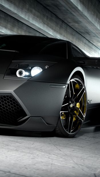 Обои 750x1334 черная Lamborghini, спортивная машина, темный