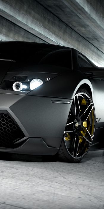 Обои 720x1440 черная Lamborghini, спортивная машина, темный