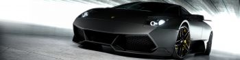 black Lamborghini, sports car, dark Wallpaper 1590x400
