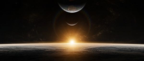 planet, sunlight, black Wallpaper 2560x1080