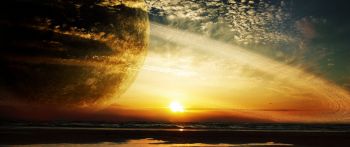 planet, sunset, fantasy Wallpaper 2560x1080