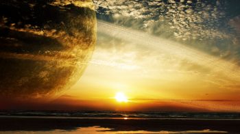 planet, sunset, fantasy Wallpaper 1600x900