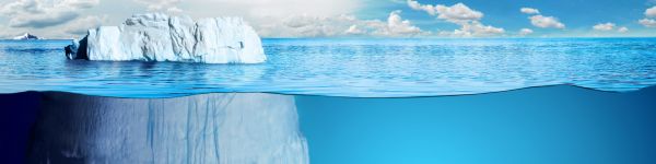 iceberg, underwater, blue Wallpaper 1590x400