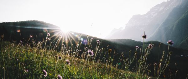 sun, mountains Wallpaper 3440x1440