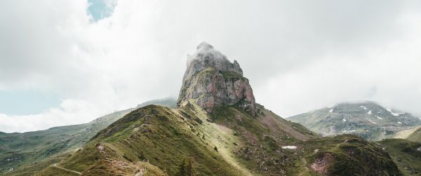 path to the mountains, scale Wallpaper 3440x1440