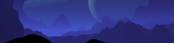 landscape, night, minimalism Wallpaper 1590x400