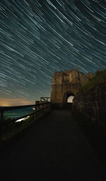 night fortress, starry sky Wallpaper 600x1024