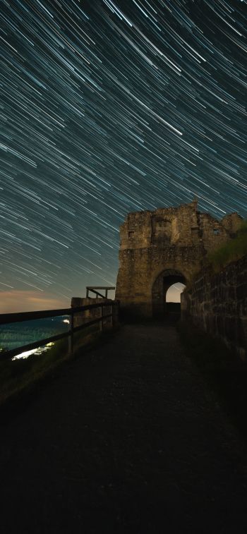 night fortress, starry sky Wallpaper 1125x2436