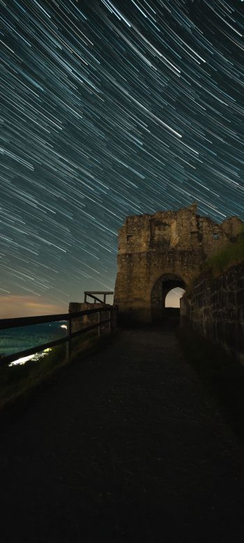 night fortress, starry sky Wallpaper 1440x3200