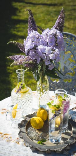 summer table, bouquet Wallpaper 1440x2960