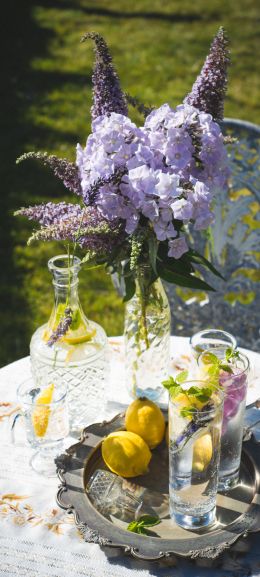 summer table, bouquet Wallpaper 1080x2400