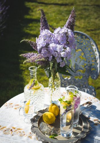 summer table, bouquet Wallpaper 1668x2388