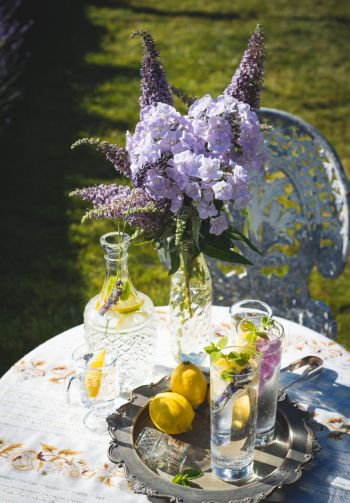 summer table, bouquet Wallpaper 1640x2360