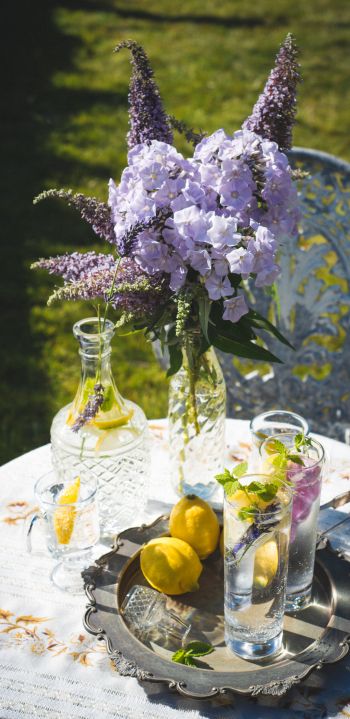 summer table, bouquet Wallpaper 1440x2960
