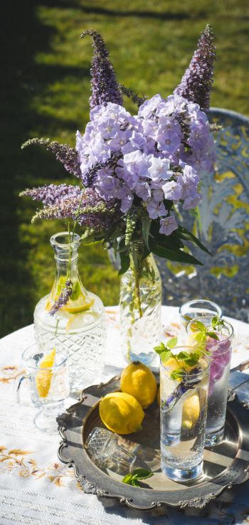 summer table, bouquet Wallpaper 1080x2280