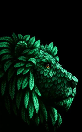 lion, green, black Wallpaper 800x1280