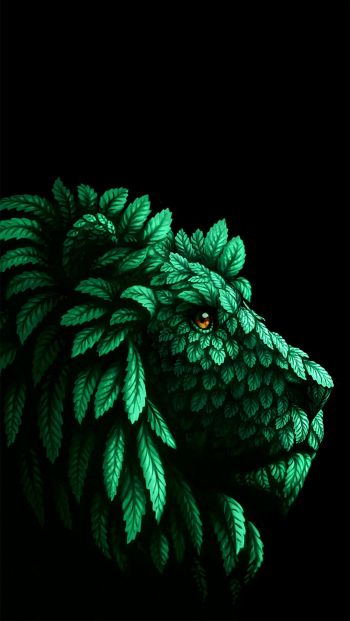 lion, green, black Wallpaper 640x1136