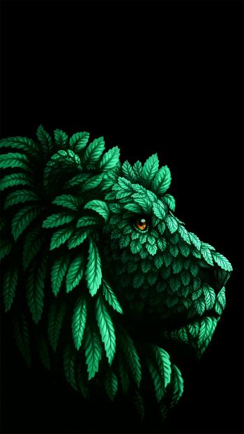 lion, green, black Wallpaper 750x1334