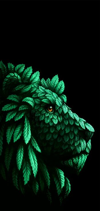 lion, green, black Wallpaper 720x1520