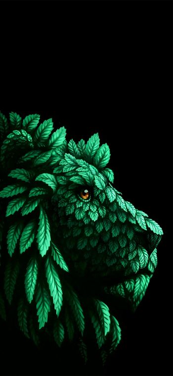 lion, green, black Wallpaper 828x1792