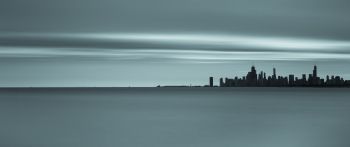 sea, city, landscape Wallpaper 2560x1080