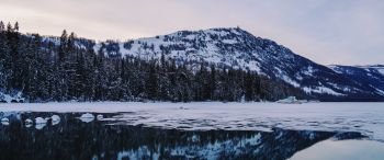 winter lake, mountain Wallpaper 3440x1440