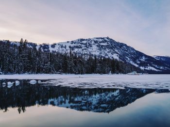 winter lake, mountain Wallpaper 1024x768