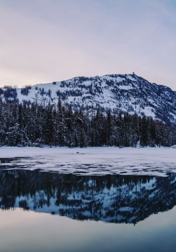 winter lake, mountain Wallpaper 1668x2388