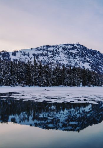 winter lake, mountain Wallpaper 1640x2360