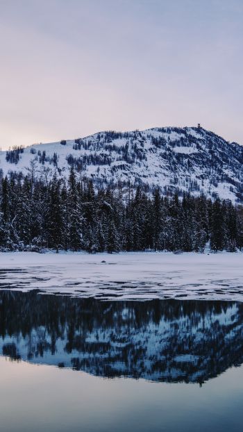 winter lake, mountain Wallpaper 2160x3840