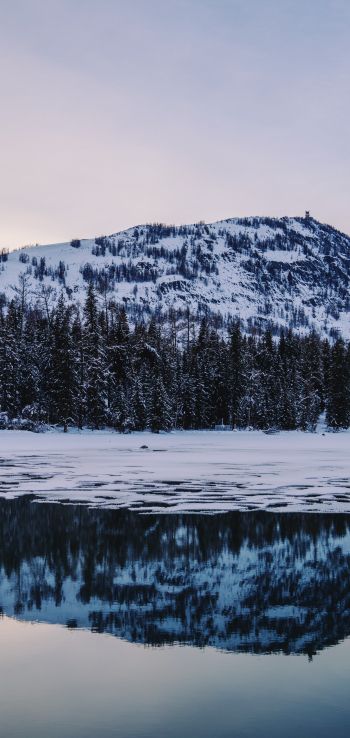 winter lake, mountain Wallpaper 1440x3040