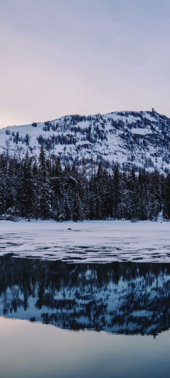 winter lake, mountain Wallpaper 1440x3200