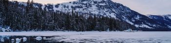 winter lake, mountain Wallpaper 1590x400