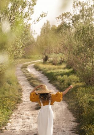 footpath, girl in a hat Wallpaper 1640x2360