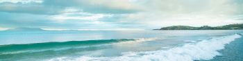 sea, waves, clouds Wallpaper 1590x400