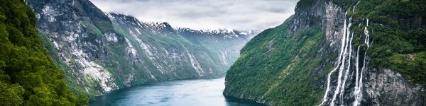 landscape, mountains, river Wallpaper 1590x400