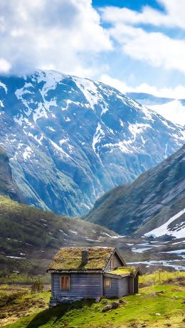 house, mountains, landscape Wallpaper 640x1136