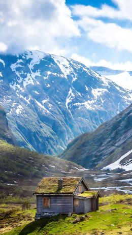 house, mountains, landscape Wallpaper 750x1334