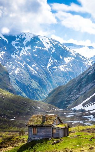 house, mountains, landscape Wallpaper 1200x1920