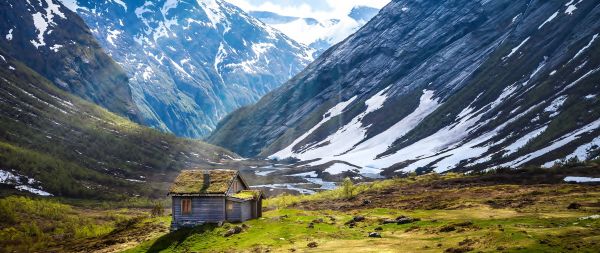 house, mountains, landscape Wallpaper 2560x1080