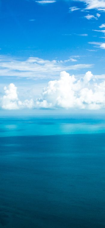 Обои 828x1792 кучевые облака, море, синий