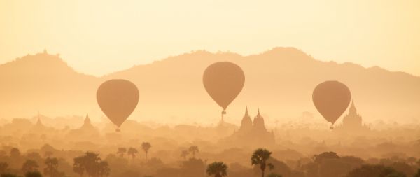 morning dawn, balloons Wallpaper 2560x1080