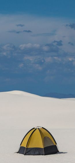 tent, snowy valley Wallpaper 1170x2532