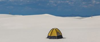 tent, snowy valley Wallpaper 2560x1080