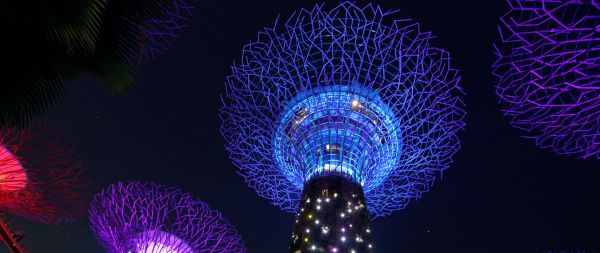 Singapore, night photo Wallpaper 2560x1080