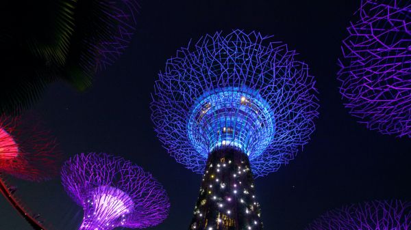 Обои 1366x768 Сингапур, ночное фото